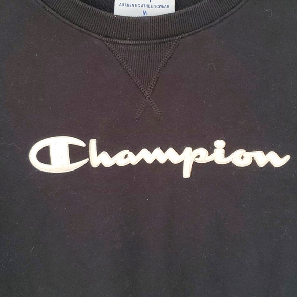 Champion Heritage Crop Fleece Crew Satin Stitch Logo Lined Sleeves Black White - Picture 5 of 8